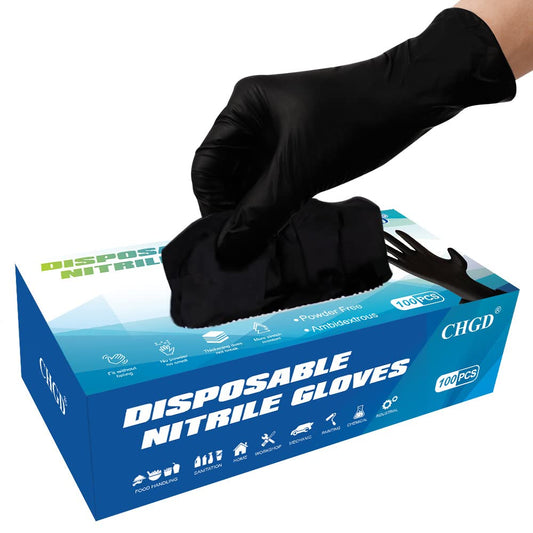 CHGD Nitrile Black Disposable Gloves 100 Count, 6mil Latex Free Textured Exam Gloves For Industrial & Household X-Large