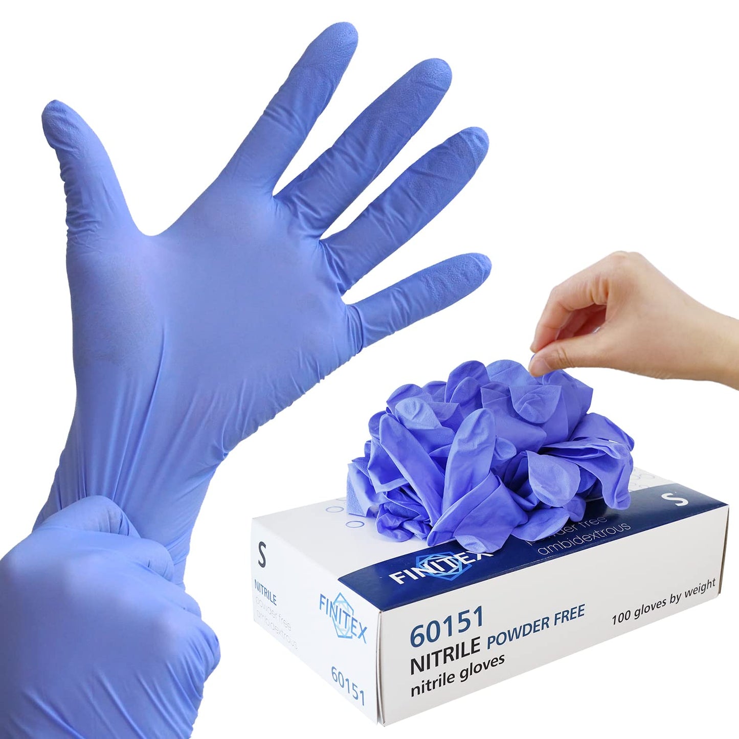 FINITEX Disposable Nitrile Exam Gloves 1000 PCS - 3.2mil Ice Blue Powder-free Latex-Free Gloves Examination Home Cleaning Food Gloves (L)