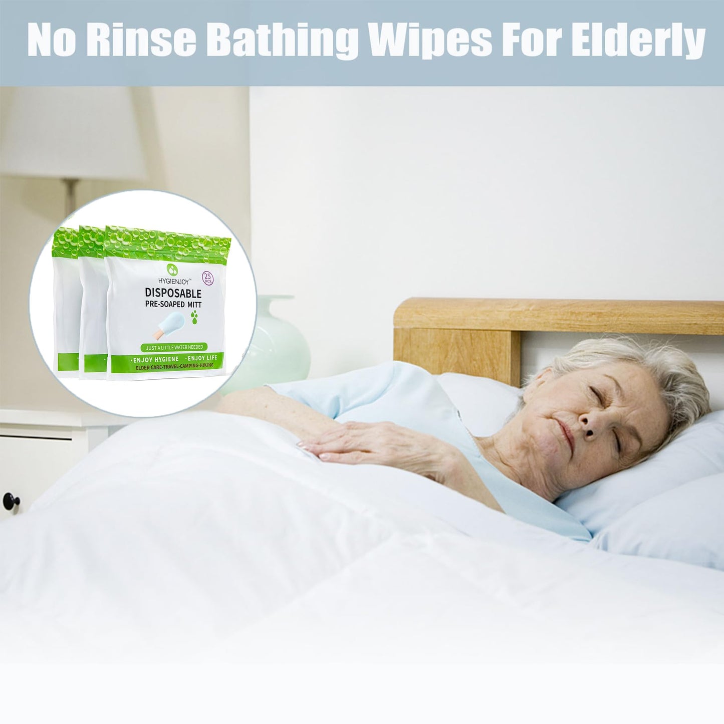 HYGIENJOY-Rinse Free Bath Wipes(25 counts),Disposable No Rinse Body Wash,More Convenient to Use,Mitten Shower Wipes,for Nursing The Elderly,The Injured and The Disabled (1 Pack)