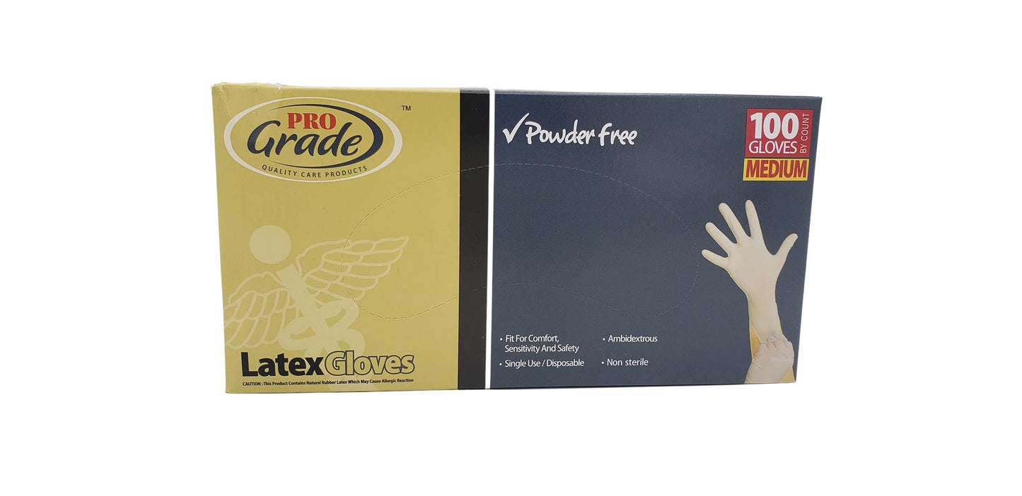 Pro Grade Latex Gloves Powder Free 100 Gloves MEDIUM