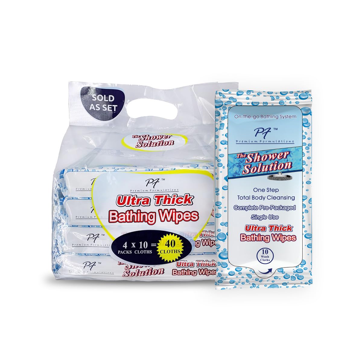 Premium Formulations Shower Solutions - Adult Bathing Wipes, Extra Large and Extra Thick (40 wipes (4 Pack))