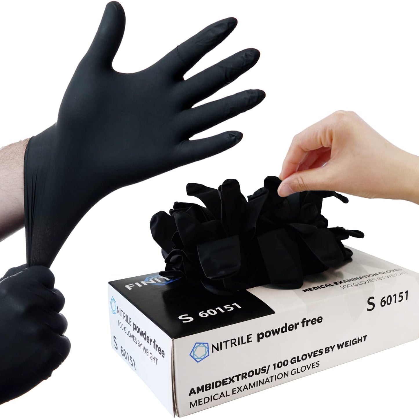 FINITEX - Black Nitrile Disposable Gloves, Exam Gloves, Powder-free, Latex-free, 3mil, 1000PCS (Medium)