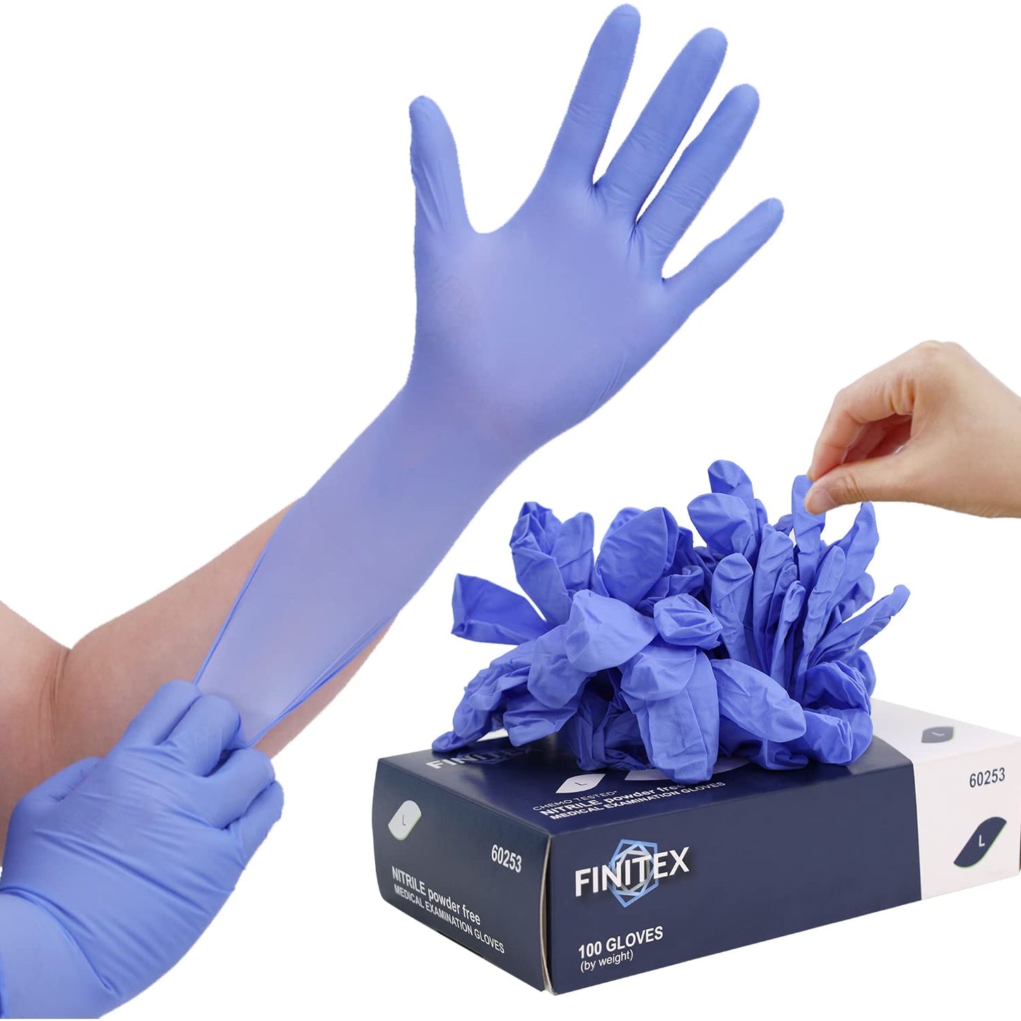 FINITEX Nitrile Disposable Gloves Medical Exam Gloves - 100 PCS Blue Latex-free Examination Chemo Food Gloves (Medium)