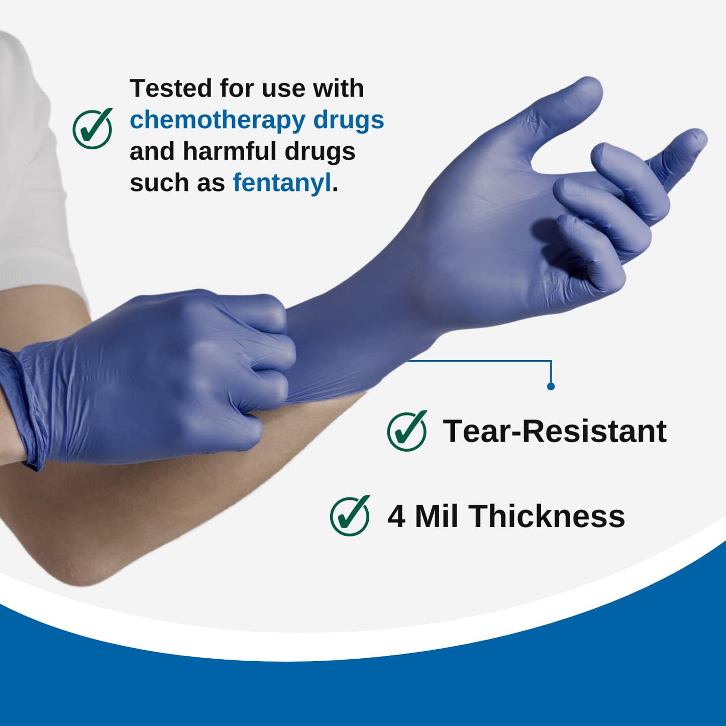 HCS Nitrile Exam Gloves - (250/Box) Medical Gloves Disposable - Latex-Free, Sensitive Skin - Fentanyl & Chemo Rubber Gloves - Disposable Gloves Medium