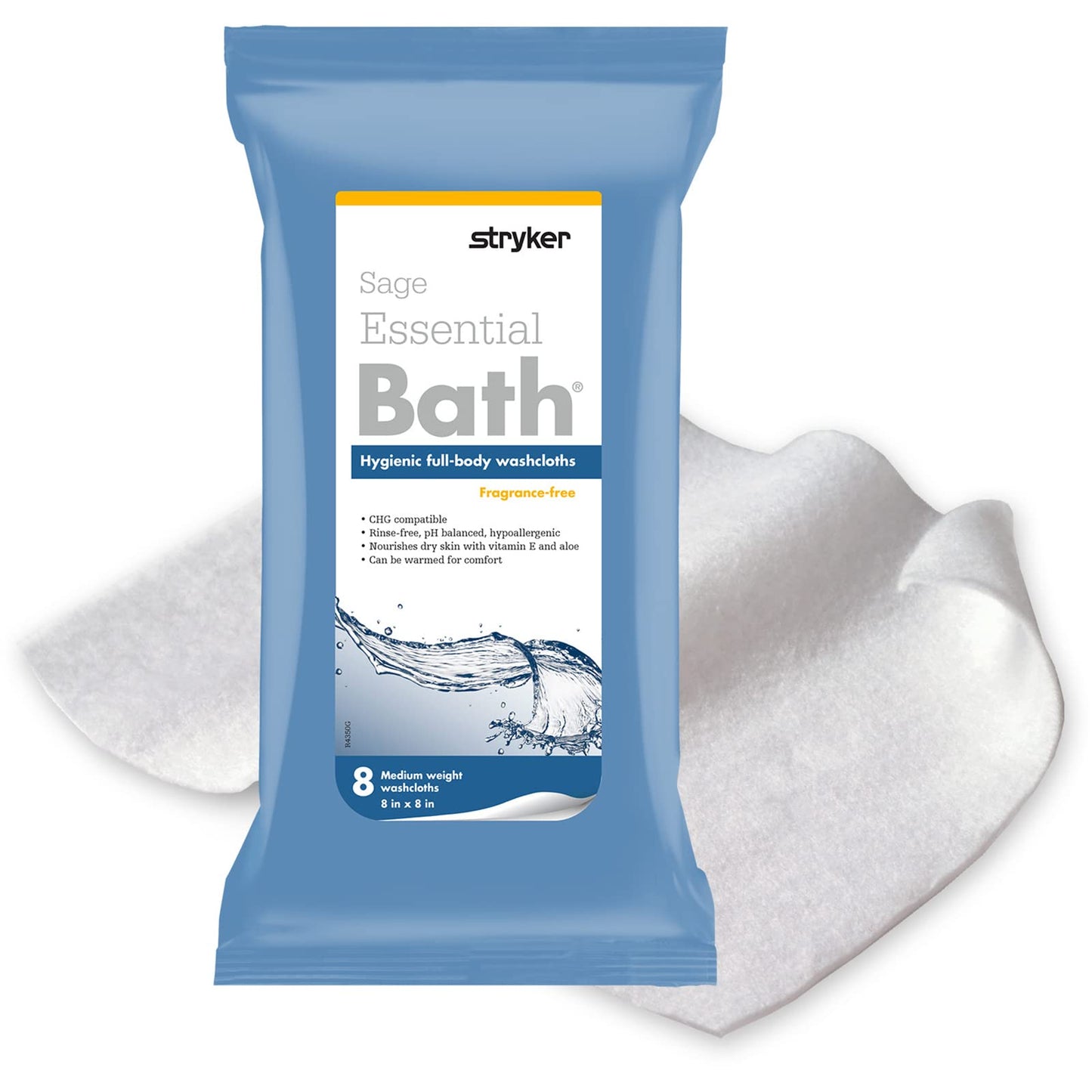 Stryker - Sage Essential Bath Cleansing Washcloths - 30 Packages, 240 Cloths - Fresh Scent, No-Rinse Bathing Wipes, Ultra-Soft and Medium Weight Cloth, Hypoallergenic