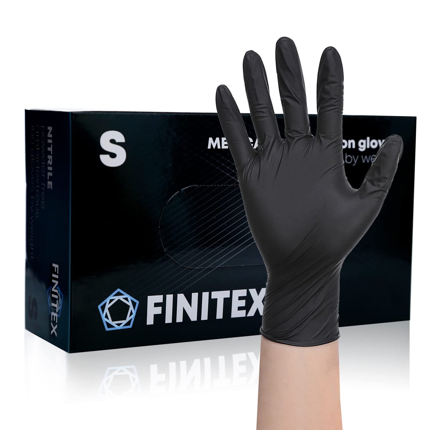 FINITEX - Black Nitrile Disposable Gloves, 5mil, Powder-free, Medical Exam Gloves Latex-Free 100 PCS For Examination Home Cleaning Food Gloves (Small)