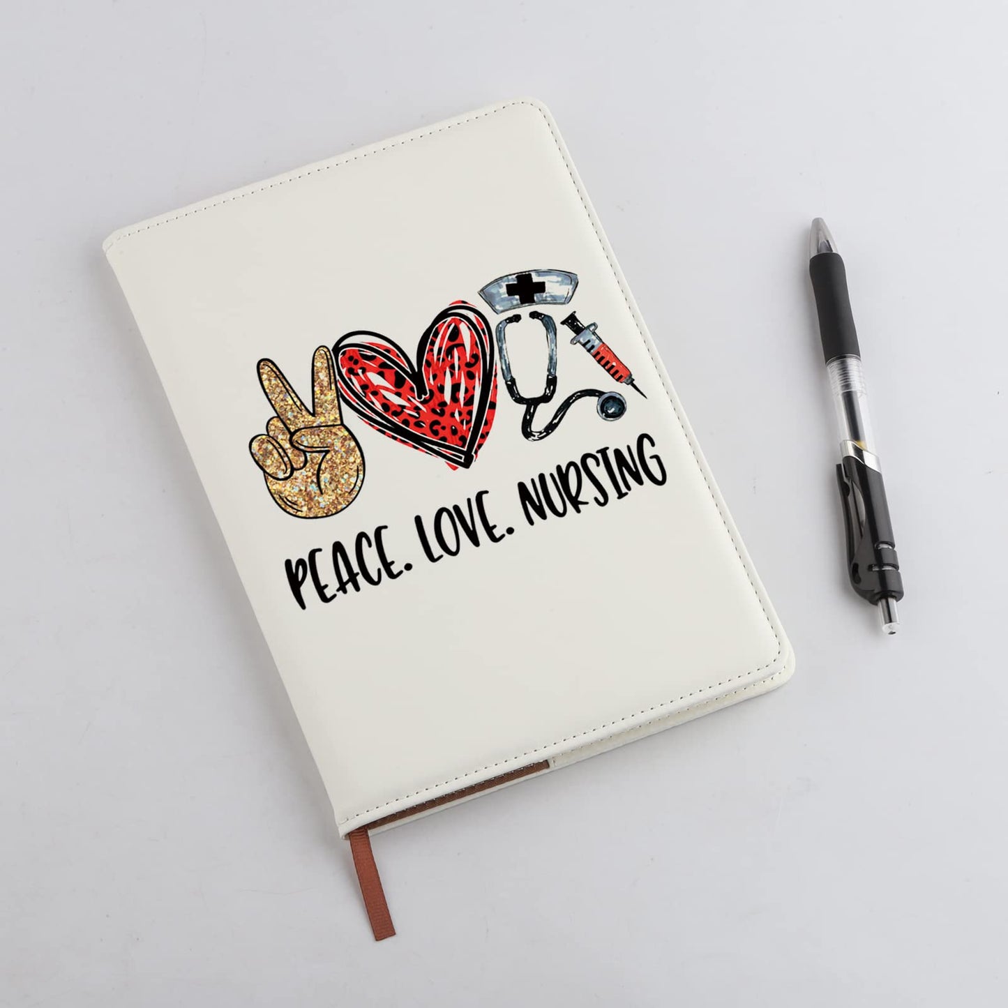 Nurse Journey Notebook Nurse Day Gift Peace Love Nursing Gifts Nurse Appreciation Gifts Nurse Graduations Leather Notebook (Peace Love Nursing Notebook)