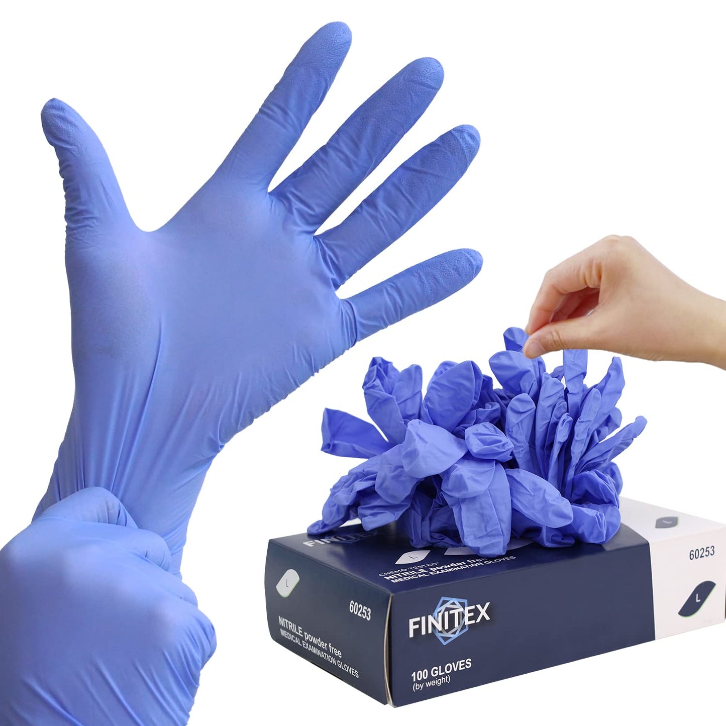 FINITEX Nitrile Disposable Gloves Medical Exam Gloves - 100 PCS Blue Latex-free Examination Chemo Food Gloves (Medium)