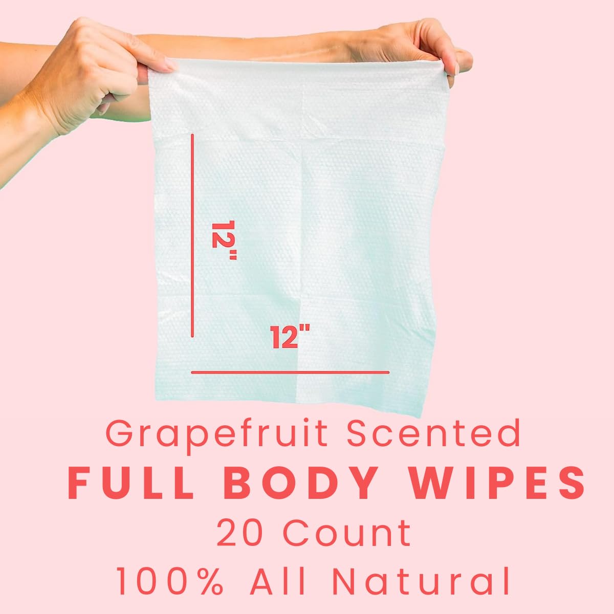 HyperGo Body Wipes - No Rinse Wet Wipes for Adults, All Natural Shower Bathing Wipes, Refreshing Body and Face Cleansing Wipes for Women and Men, 20 Extra Large Disposable Washcloths, 12x12 Grapefruit