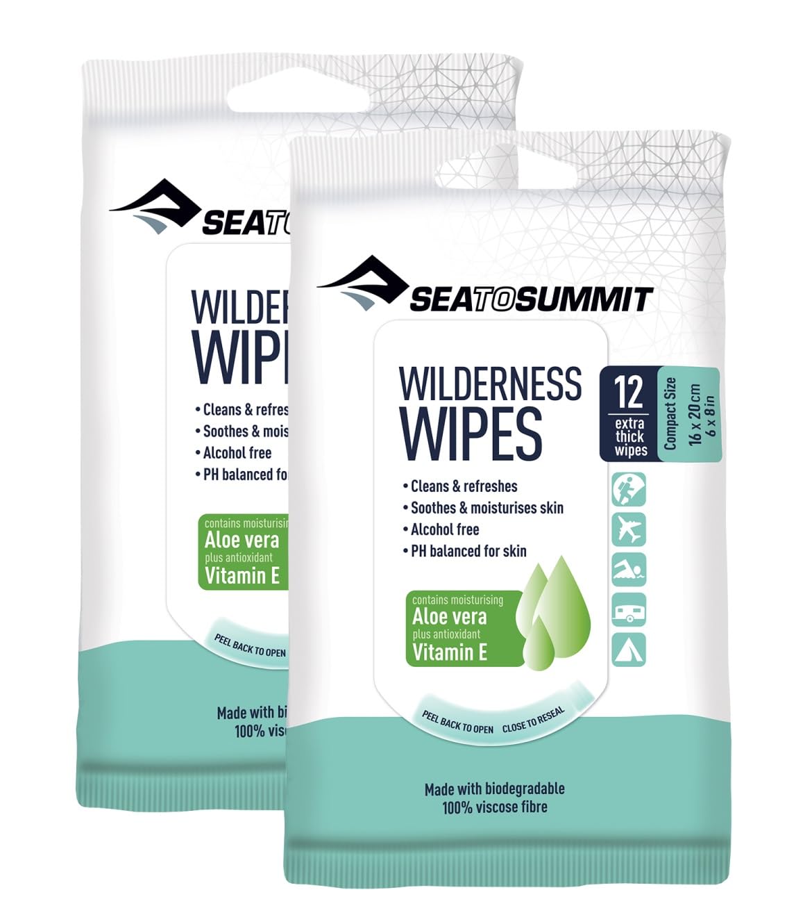 Sea to Summit Wilderness Wipes Rinse-Free Body Wipes, 2-Pack (12 Wipes per Pack)