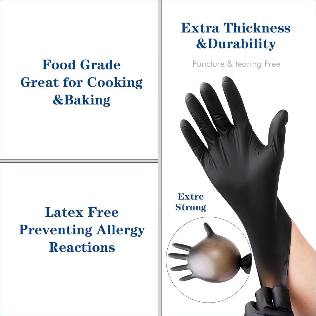 YKANG Nitrile Gloves,Black Disposable Gloves Latex Free 100 PCS,Cooking Gloves,Food Prep,Household Cleaning Gloves(XL)