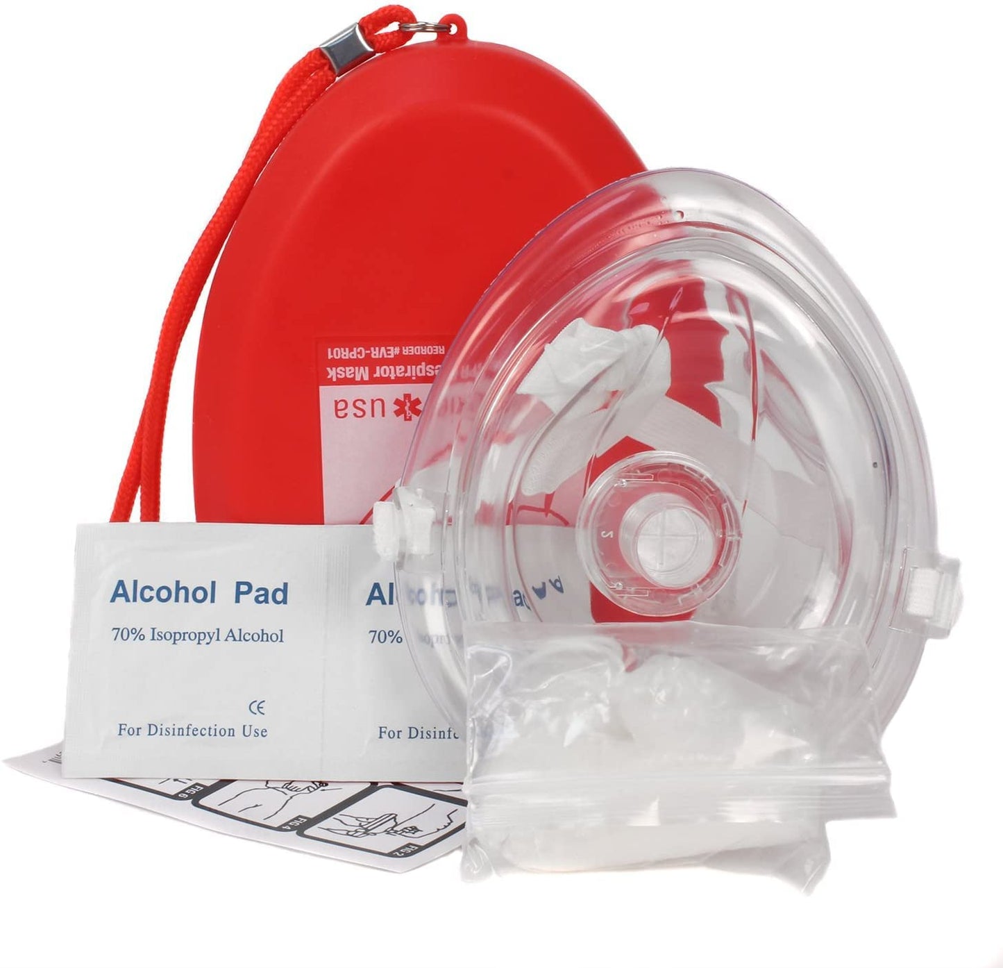 Ever Ready First Aid CPR Rescue Mask, Adult/Child Pocket Resuscitator, Hard Case with Wrist Strap, Gloves and Wipes