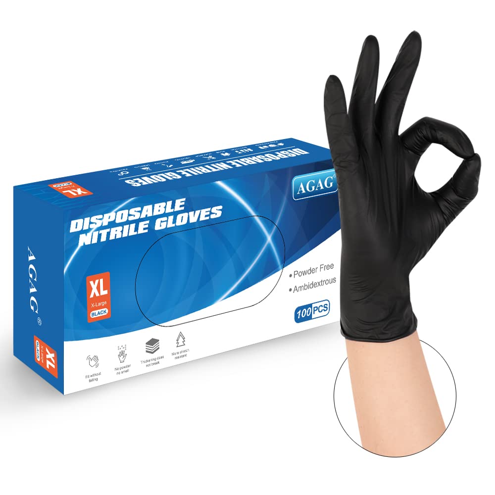 AGAG 100PC Nitrile Gloves Black 6mil Ultra Strong Cleaning Gloves, Latex Free Suitable For Household & Daily Use (Medium)