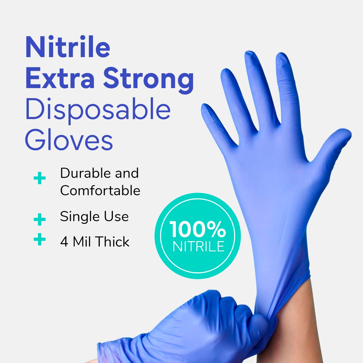 OWELL Medical Examination Nitrile Gloves, Powder & Latex-Free Disposable Gloves, 4Mil Thick Blue Medical Glove, Professional & Resistant Med Gloves, Medium Size Exam Gloves, 100 Count