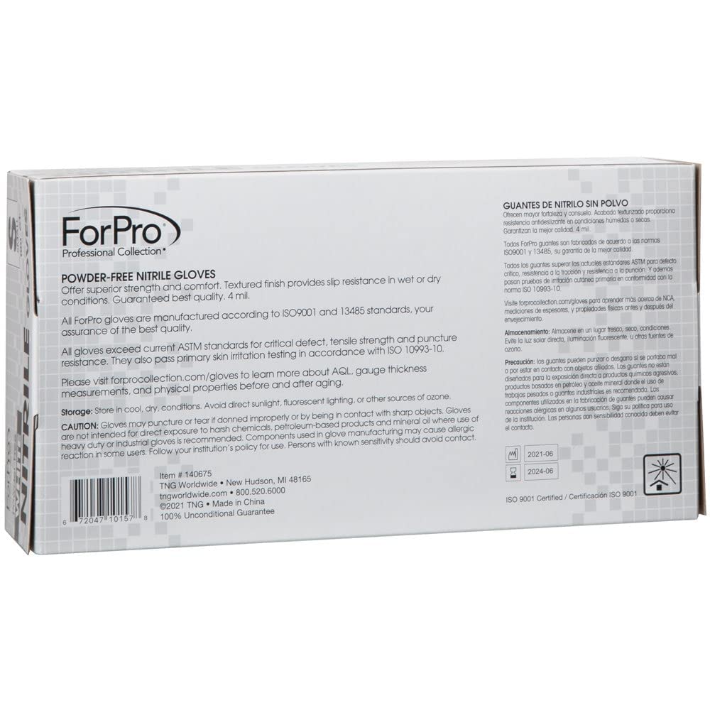 ForPro Professional Collection Disposable Nitrile Gloves, Chemical Resistant, Powder-Free, Latex-Free, Non-Sterile, Food Safe, 4 Mil, White, Small, 100-Count