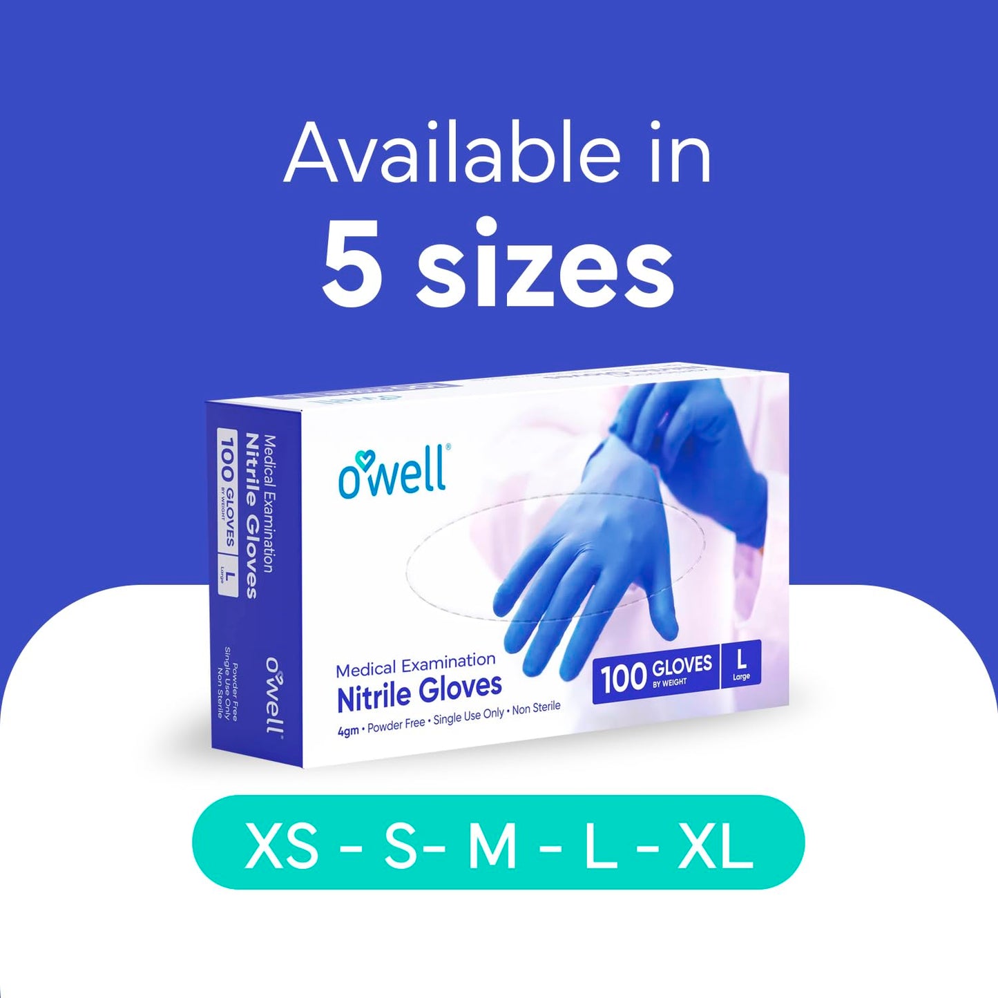 OWELL Medical Examination Nitrile Gloves, Powder & Latex-Free Disposable Gloves, 4Mil Thick Blue Medical Glove, Professional & Resistant Med Gloves, X-Large Size Exam Gloves, 1000 Count