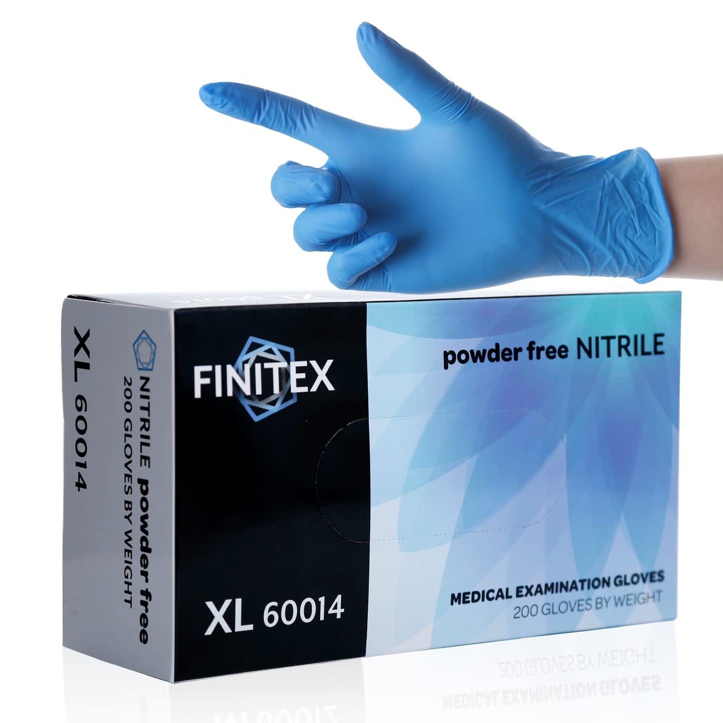 FINITEX Blue Disposable Nitrile Exam Gloves - 200 PCS/BOX 3.5mil Rubber Powder-Free Latex-Free Medical Examination Home Cleaning Food Gloves, X-LARGE