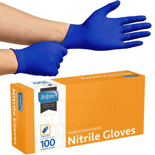 Inspire Nitrile Gloves | THE ORIGINAL Quality Stretch Nitrile Exam Cobalt Blue | Disposable Safety Gloves | 4.5 Gloves