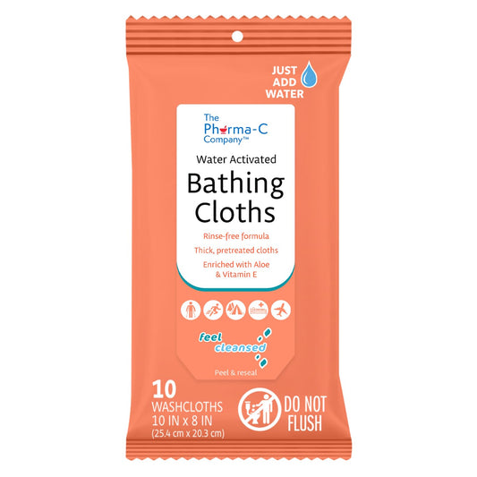 The Pharma-C Company Water-Activated Bathing Cloths [10 cloths] – Rinse-Free XL Body Wipes for Adults. Pretreated Disposable Bath Wipe for Elderly, Hospice, Camping