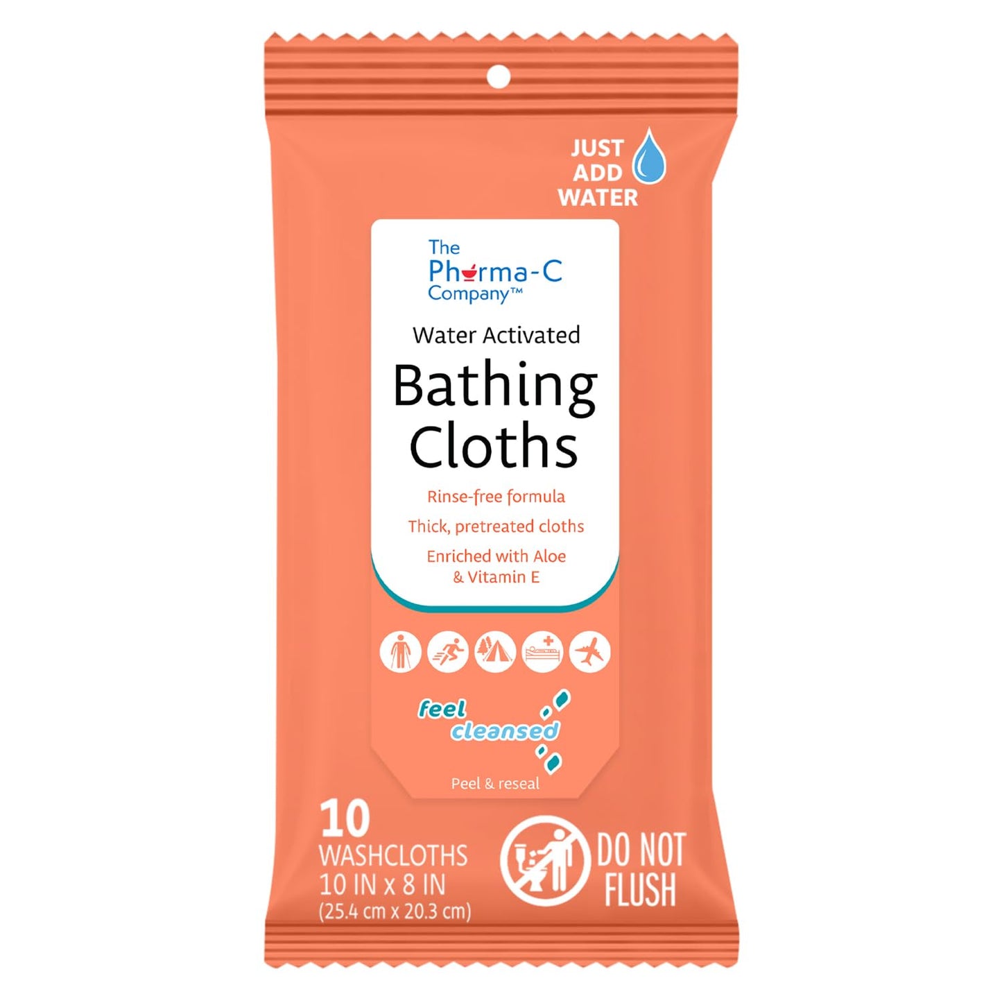 Pharma-C Water-Activated Bathing Cloths [6 pack - 10ct packs] – Rinse-Free XL Body Wipes for Adults. Pretreated Disposable Bath Wipe for Elderly, Hospice, Camping. MADE IN USA.