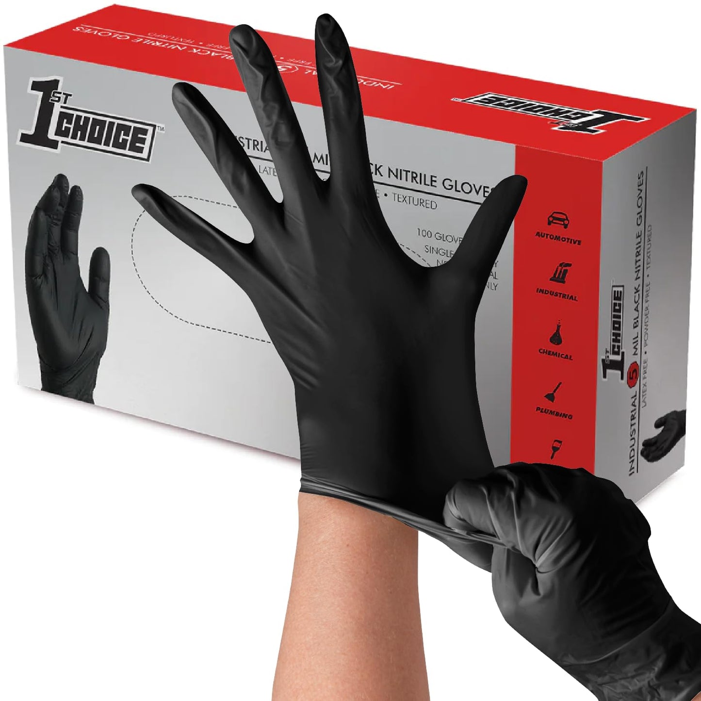 1st Choice Black Gloves Disposable Latex Free - Nitrile Gloves XL Black Nitrile Gloves for Cooking - 5 mil, Box of 100