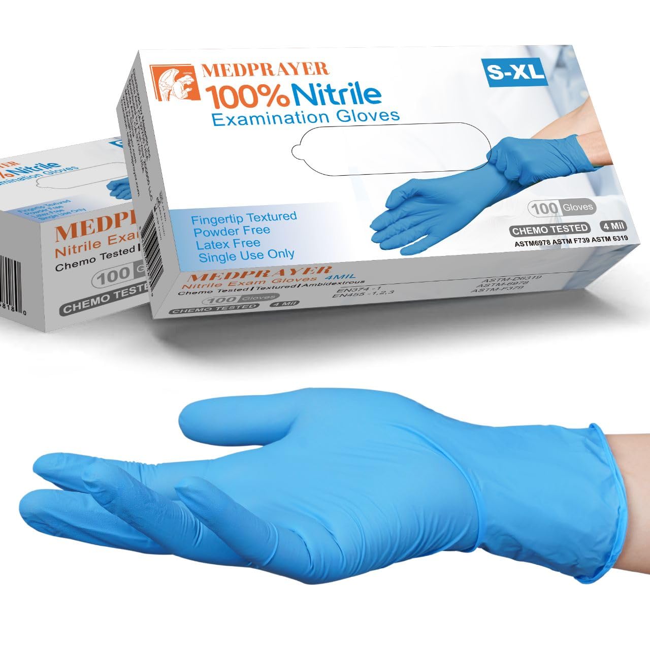 MEDPRAYER Nitrile Exam Gloves, 4 Mil Nitrile Disposable Gloves, Latex Free & Powder Free Nitrile Gloves, Food Safe Gloves (Large, 100 Count)