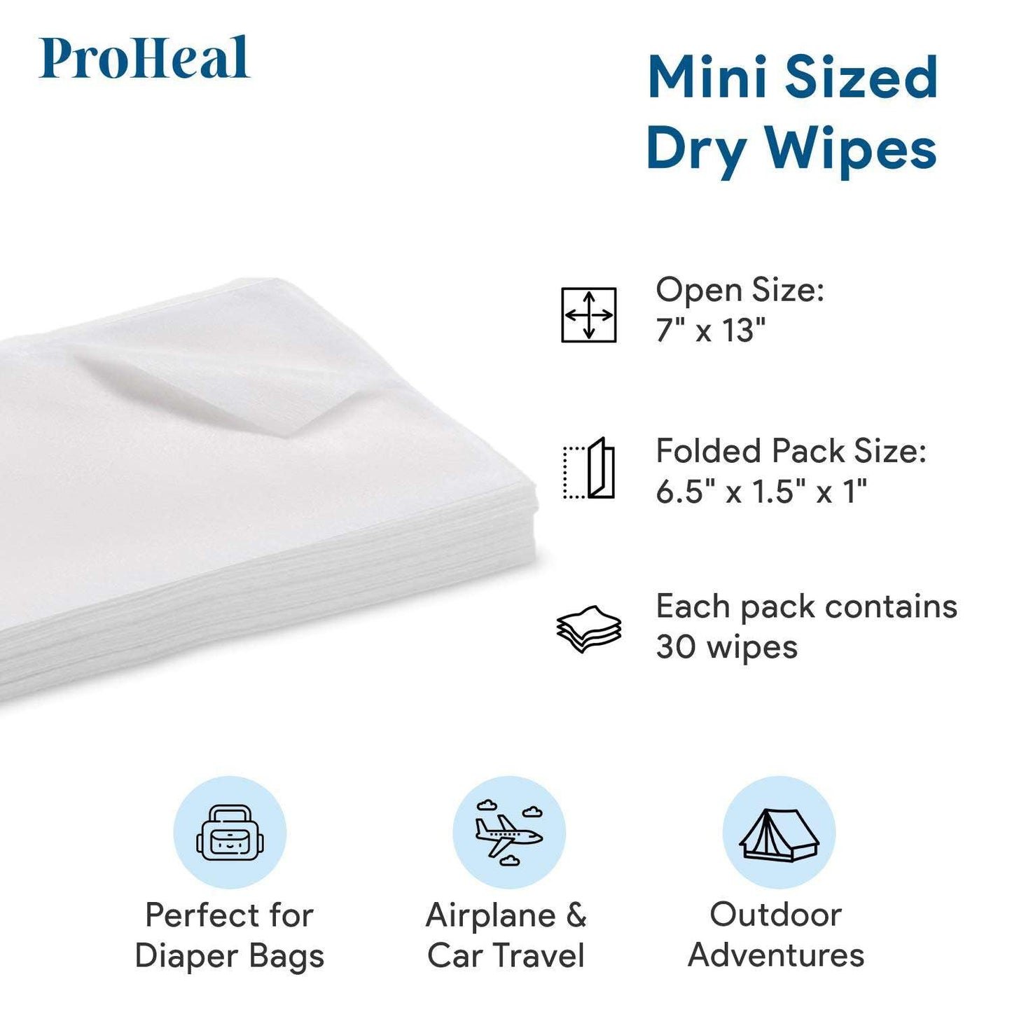 Disposable Dry Wipes for Adults & Baby - 300 Count (10 Packs of 30) - Gentle & Durable Washcloths for Incontinence and Skin Care - 7" x 13" Travel Size - Non-Moistened Face Cloths