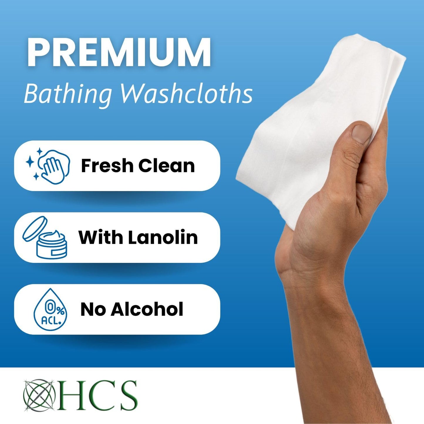 HCS XL Disposable Washcloths for Adults - Unscented w/Aloe - Bath/Body Wipes for Adults, Bathing No Rinse - 9"x12" Adult Wipes Extra Large, 6 Packs of 48 (288)