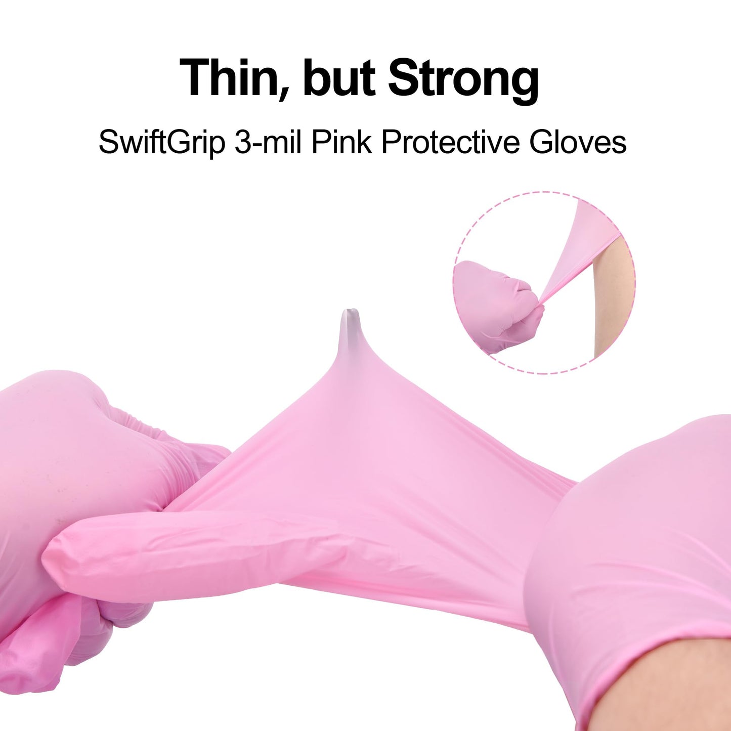 SwiftGrip Pink Disposable Gloves, 3-mil, Medical exam Gloves Disposable Latex Free, Gloves for Cleaning & Esthetician, Pink Rubber Gloves, Pink Cleaning Gloves, Powder-Free, 100-ct Box (Medium)