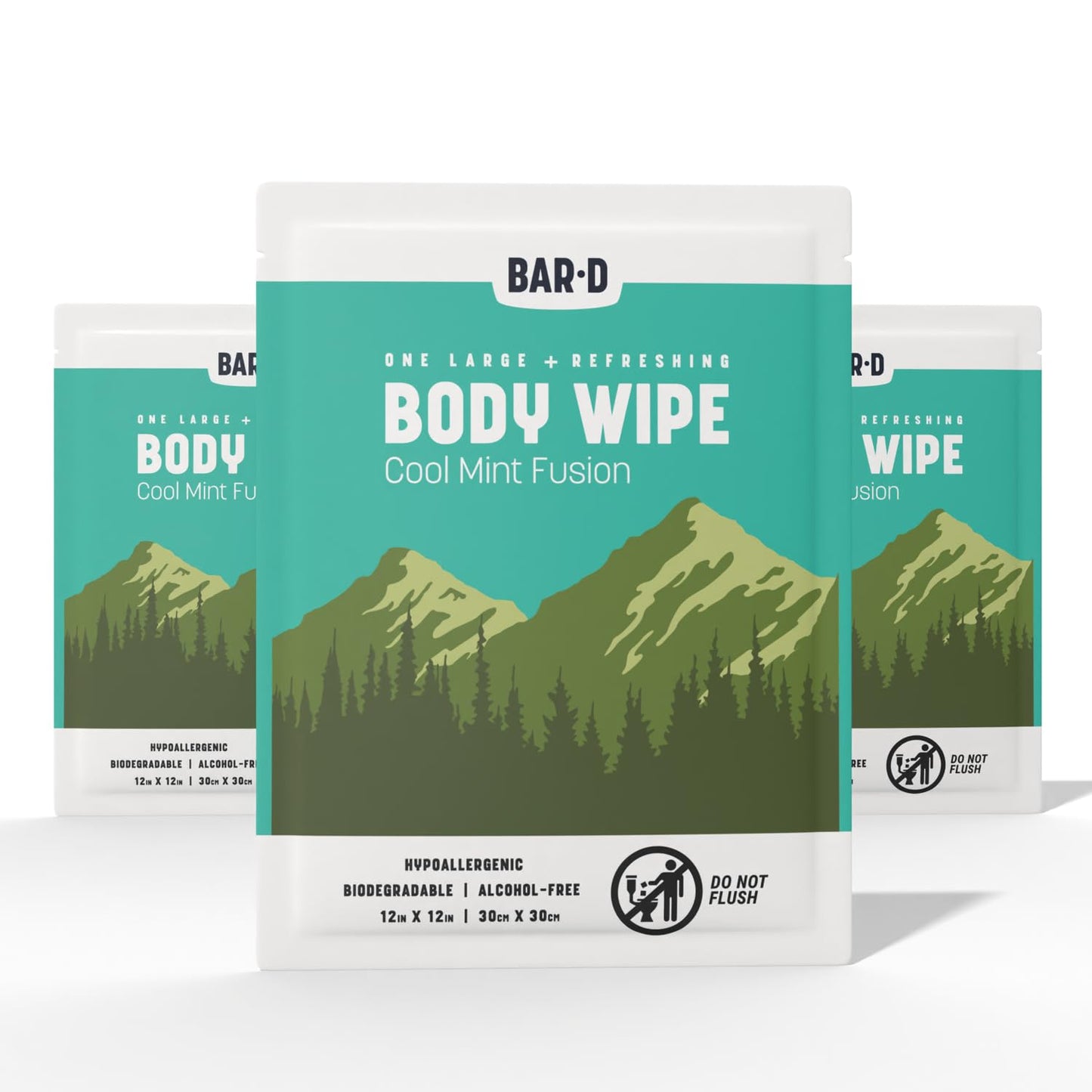 Bar-D Cleansing Face & Body Wipes for Women and Men - Individually Wrapped Biodegradable Shower Wipes, 12x12 Inch, Pack of 20 (20 Count/Box), Mint scent