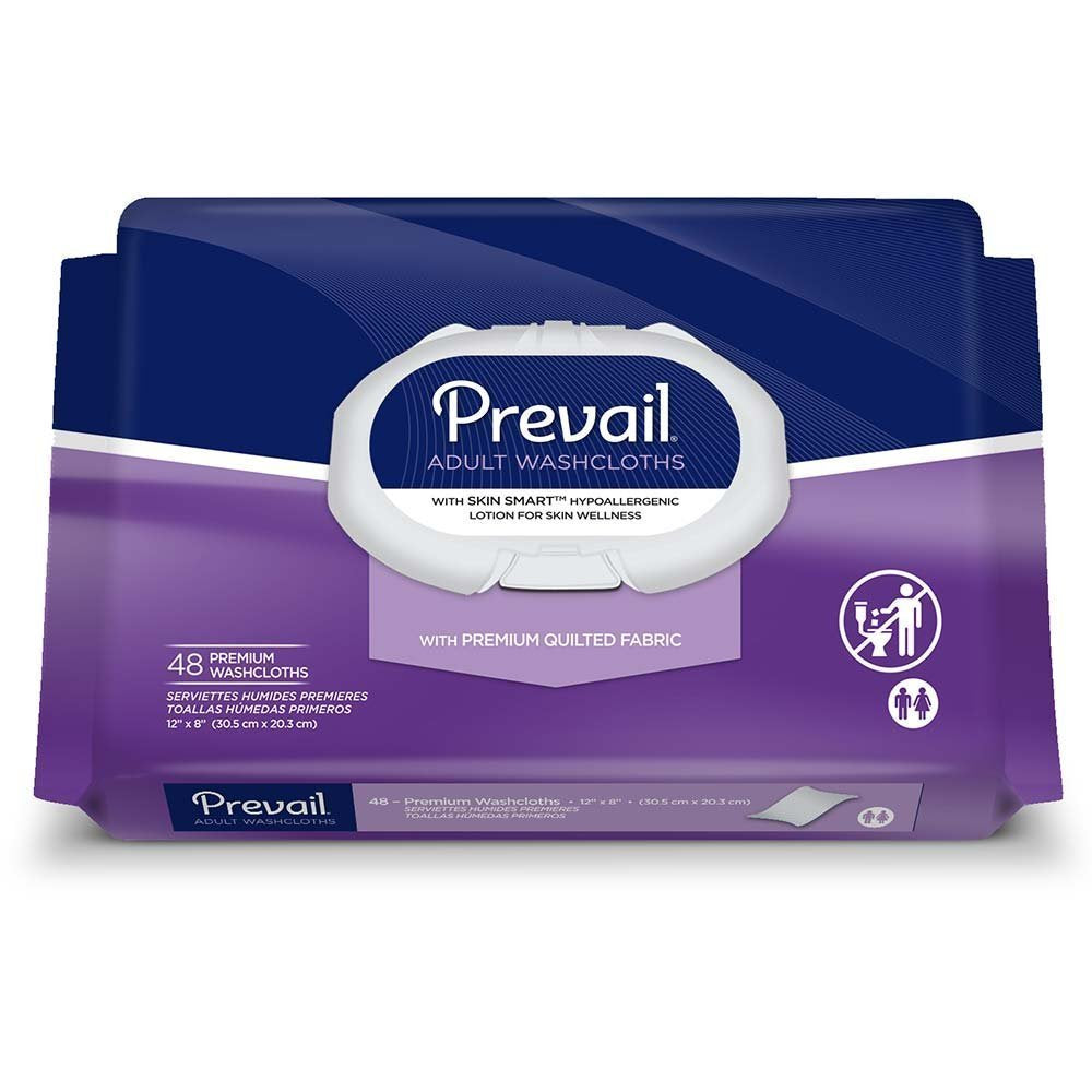 Prevail Premium Quilted Soft Pack Adult Washcloths, Unisex Adult Disposable Incontinence Wipes for Men & Women, 12"x 8", Pack of 48