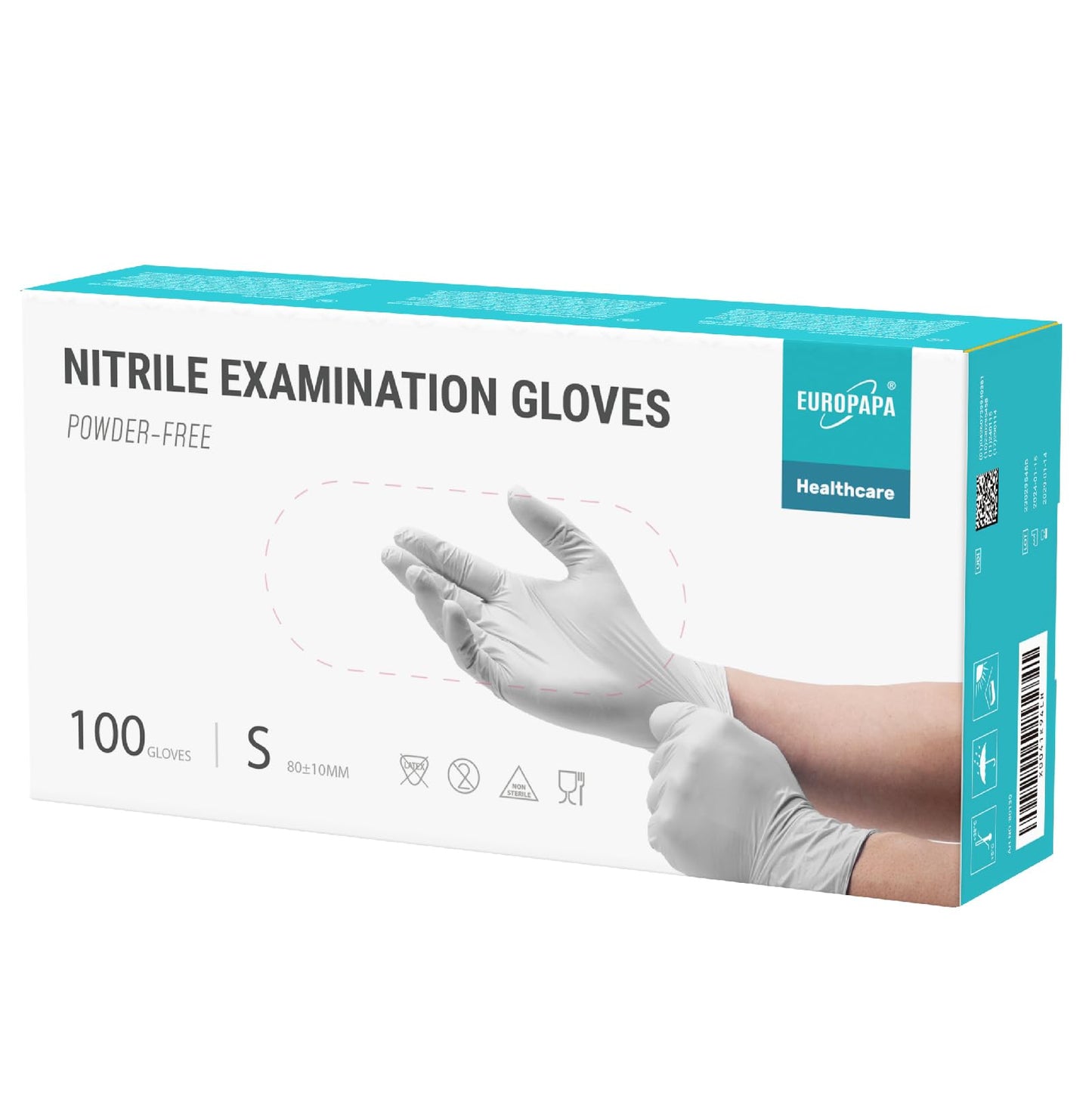 EUROPAPA Nitrile Exam Gloves, White, S, Pack of 100