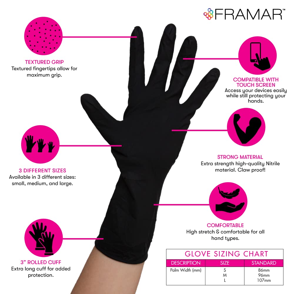 FRAMAR Powder Free Nitrile Gloves – 12 INCH Black Gloves Disposable Latex Free, Non Latex Gloves, Nitrile Gloves Medium Latex Free Gloves Medium, Guantes Desechables Medium Nitrile Gloves