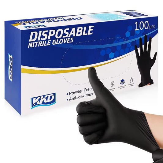 KKD Nitrile Gloves, 5.5 Mil Disposable Gloves Powder Free, 100 Count Food Safe Gloves Disposable Latex Free For Cooking, Cleaning, Work, Black, X-large