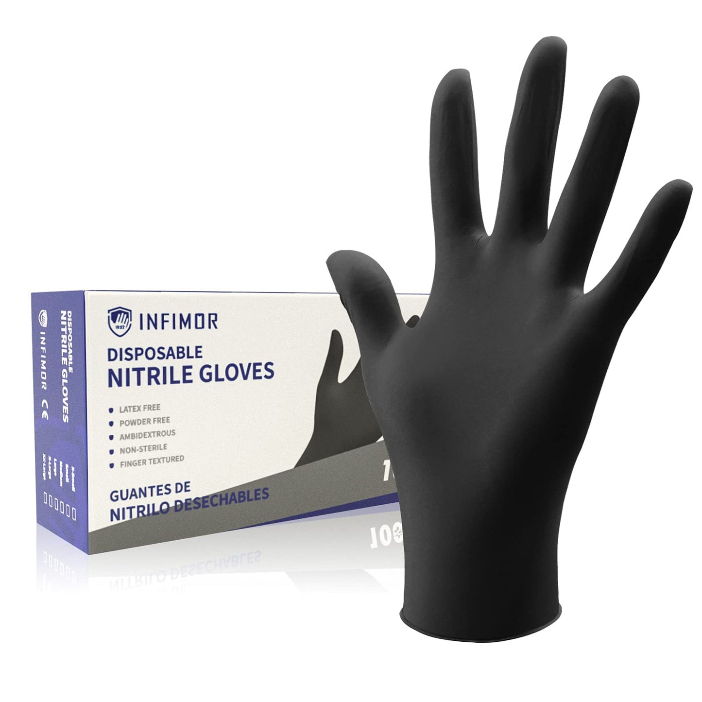 Infimor Nitrile Exam Gloves Latex Free & Powder Free 5 Mil Non-Sterile Disposable Nitrile Gloves for Cooking, Cleaning