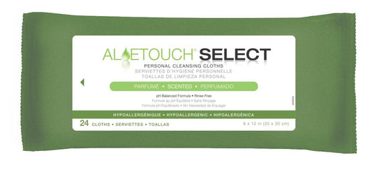 Medline AloeTouch Select Personal Cleansing Cloth Wipes, Scented, 8" x 12", 24 Count (Pack of 24)