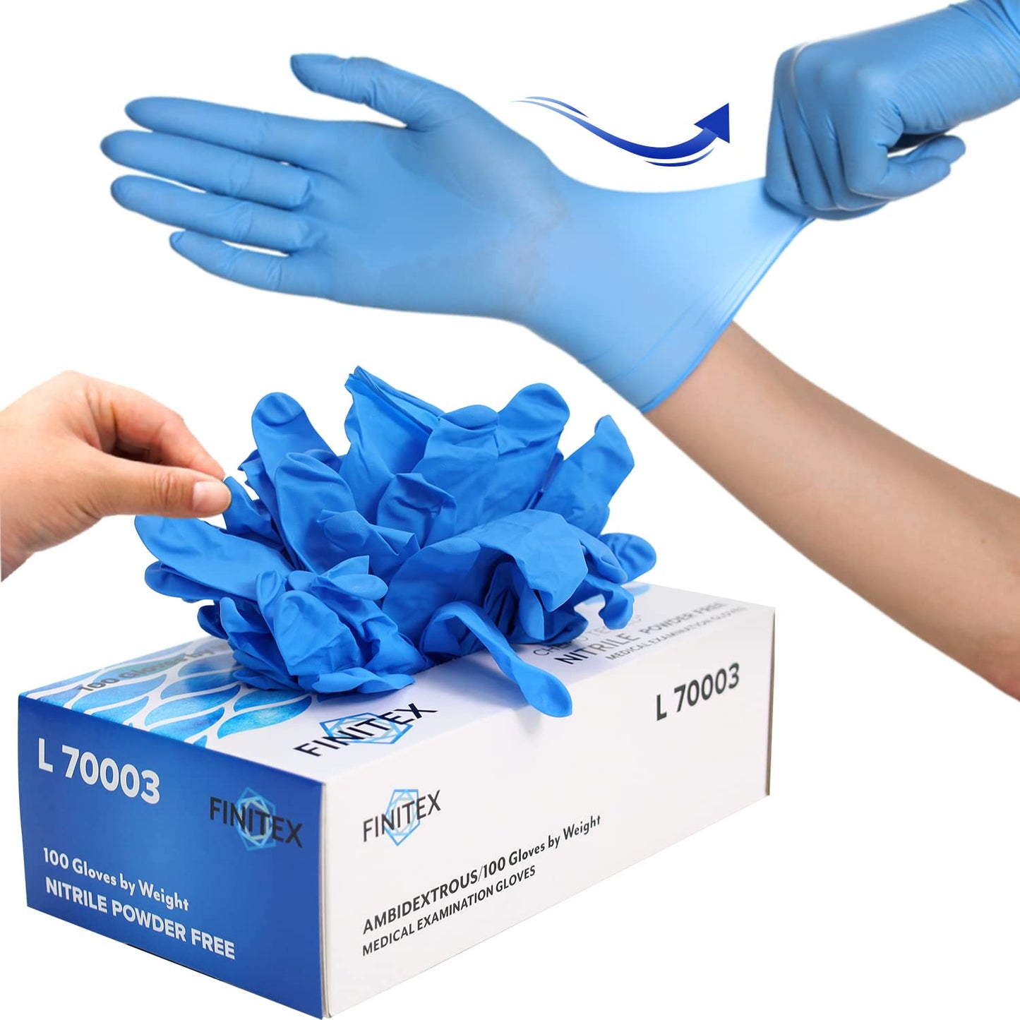 FINITEX Nitrile Disposable Medical Exam Gloves - 4 mil Powder-free Stretch Latex-Free Blue Gloves 100 PCS For Examination Home Cleaning Food Gloves (100, X-Large)