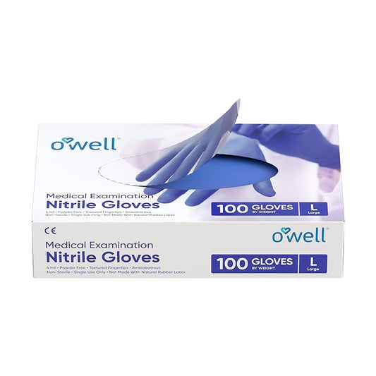 OWELL Medical Examination Nitrile Gloves, Powder & Latex-Free Disposable Gloves, 4Mil Thick Blue Medical Glove, Professional & Resistant Med Gloves, X-Large Size Exam Gloves, 1000 Count