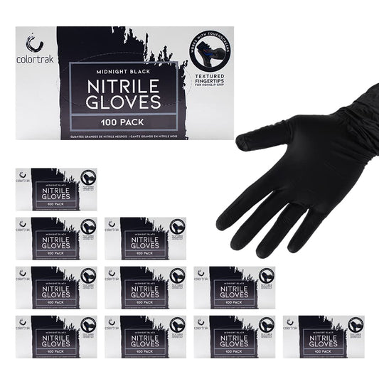 Colortrak Luminous Collection Disposable Nitrile Gloves 10 Boxes (1000 Gloves), Black, Medium, Single-Use, Allergy-Safe, Latex-Free, Powder-Free, Odor-Free, Textured Finger Tips