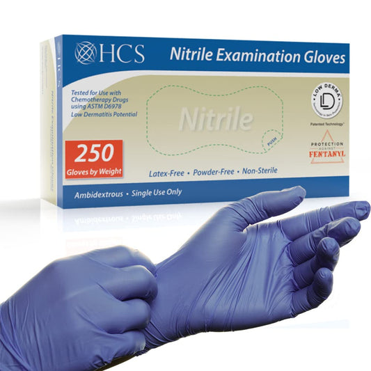 HCS Nitrile Exam Gloves - (250/Box) Medical Gloves Disposable - Latex-Free, Sensitive Skin - Fentanyl & Chemo Rubber Gloves - Disposable Gloves Medium