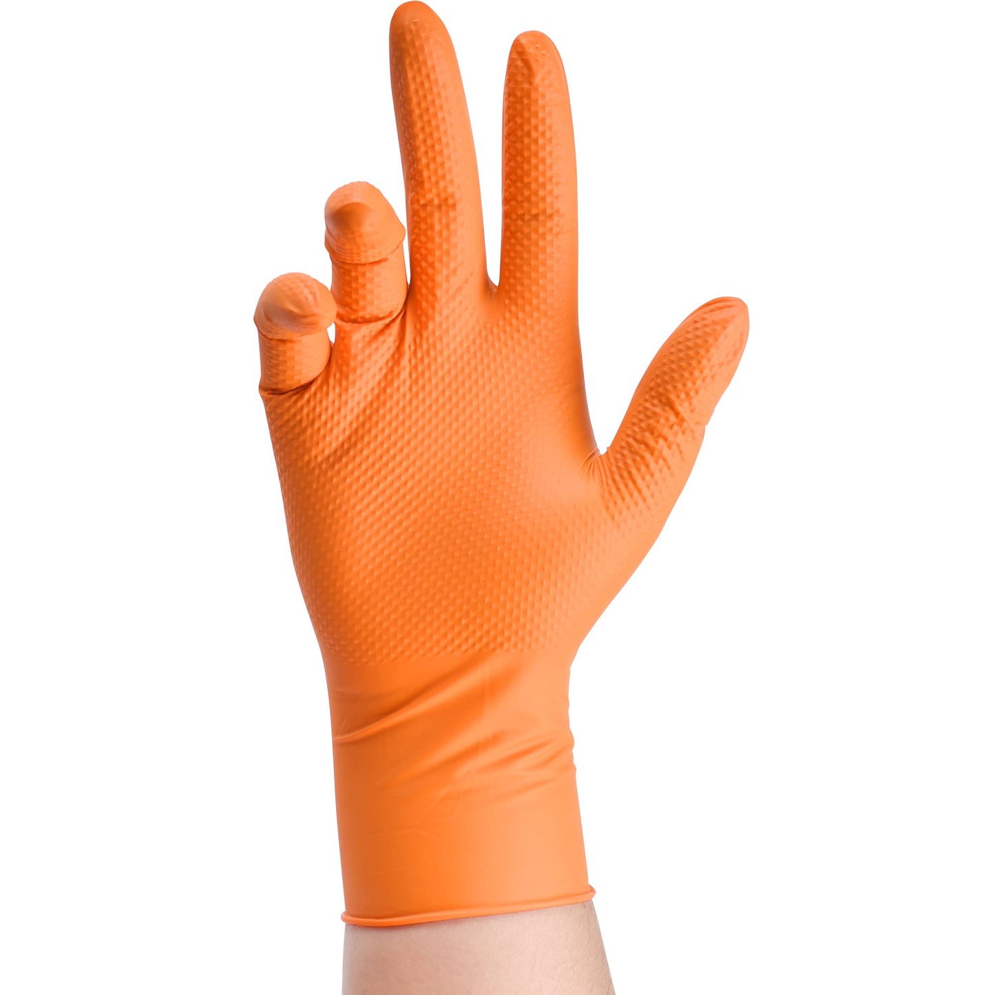 TitanFlex Thor Grip Heavy Duty Industrial Orange Nitrile Gloves, 8-mil, Gloves Disposable Latex Free with Raised Diamond Texture Grip, Powder Free, Rubber Gloves, Mechanic Gloves,50-ct Box (Large)