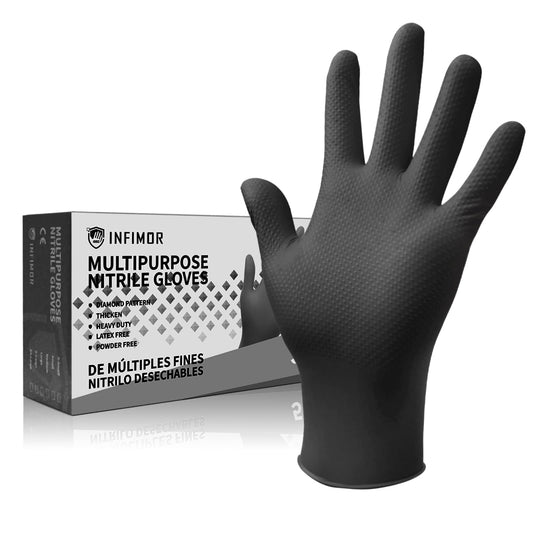 Infimor 8mil Nitrile Gloves, Disposable Latex Free, X-Large Size, Pack/50, Powder Free Heavy Duty Gloves