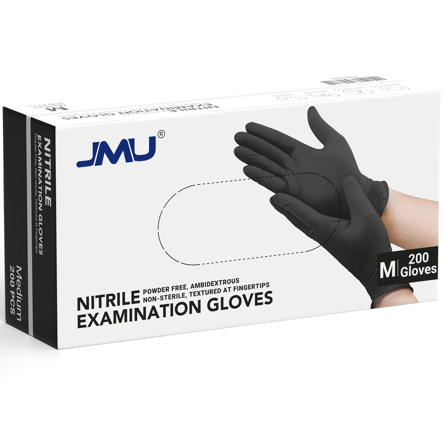 JMU Nitrile Gloves Medium, 200 Count Black Nitrile Exam Gloves, 3.5 Mil Nitrile Disposable Gloves, Latex Free & Powder Free