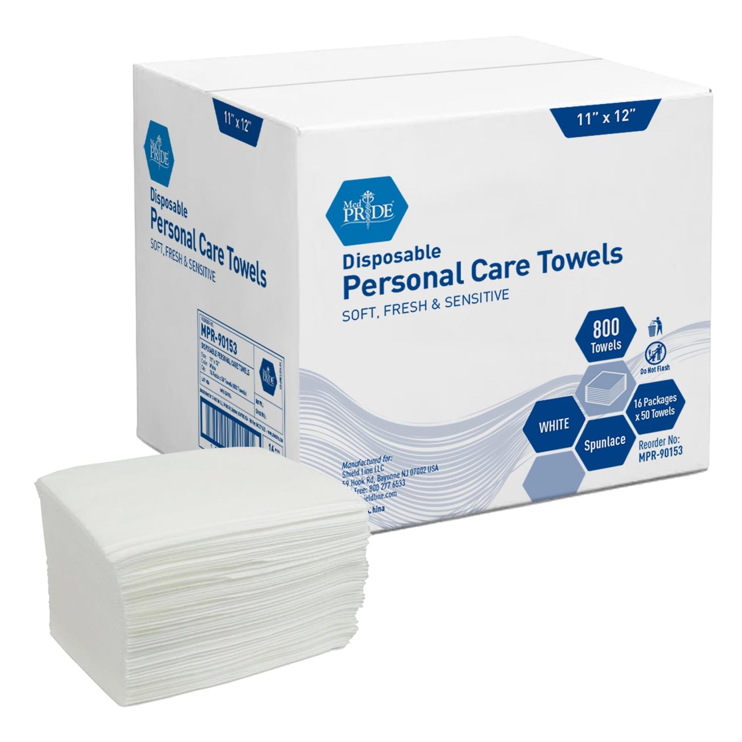 MED PRIDE Disposable Dry Washcloths, 800-count, 11” by 12” Quarter Fold, Soft & Absorbent, Ideal for Baby Wipes, Incontinence Care, Makeup Removing