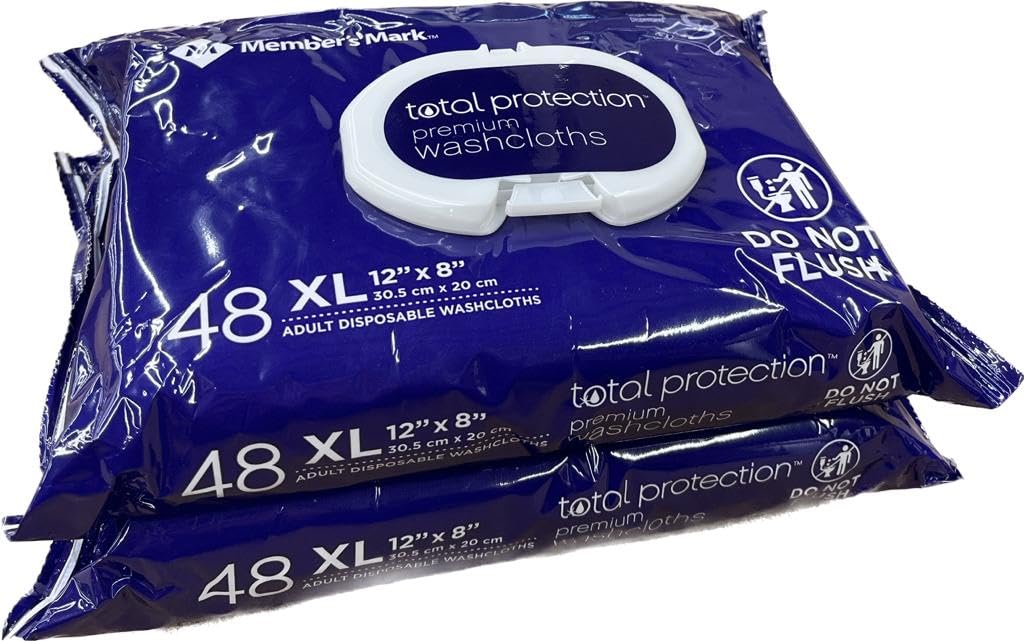 Member's Mark Adult Washcloths Total Protection, 48 Wipes Each (Pack of 2)