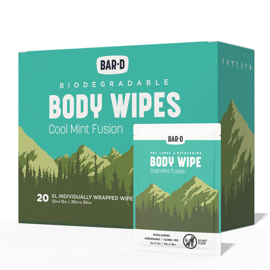 Bar-D Cleansing Face & Body Wipes for Women and Men - Individually Wrapped Biodegradable Shower Wipes, 12x12 Inch, Pack of 20 (20 Count/Box), Mint scent