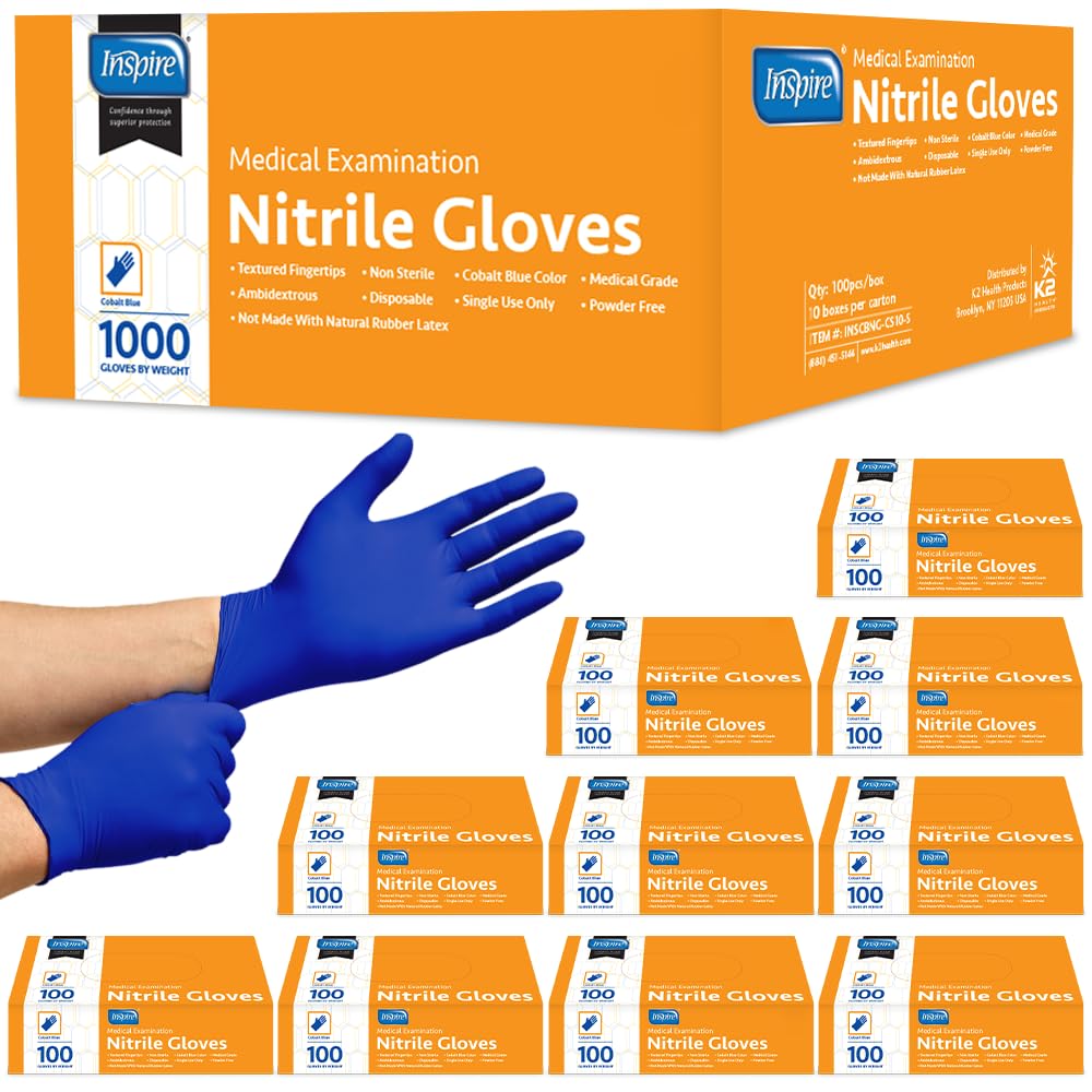 Inspire Nitrile Exam Gloves | THE ORIGINAL Quality Stretch Nitrile, Cobalt Blue | 4.5 Gloves Disposable Latex Free Medical EMT (Medium (Pack of 1000), Case Of 1000)