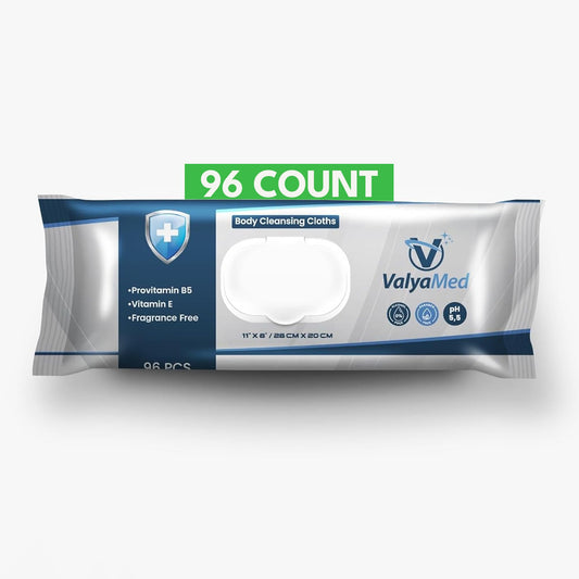 ValyaMed Body Wipes for Adults, XL Body Wipes, Adult Wipes for Elderly, Alcohol-Free Incontinence Wipes, Paraben Free, Fragrance-Free, Vitamin E, Provitamin B5-11'' x 8'' (96 Count)