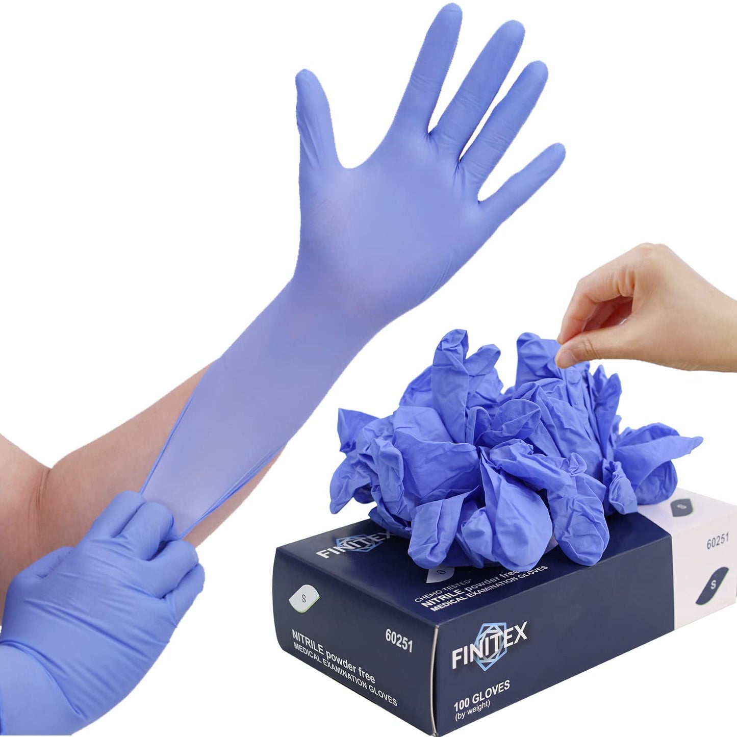 FINITEX Nitrile Disposable Gloves Medical Exam Gloves - 100 PCS Blue Latex-free Examination Chemo Food Gloves (Small)