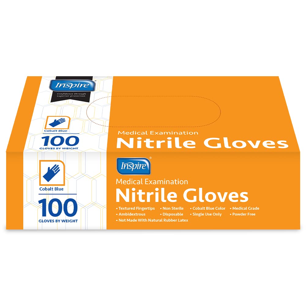 Inspire Nitrile Exam Gloves | THE ORIGINAL Quality Stretch Nitrile, Cobalt Blue | 4.5 Gloves Disposable Latex Free Medical EMT (Medium (Pack of 1000), Case Of 1000)